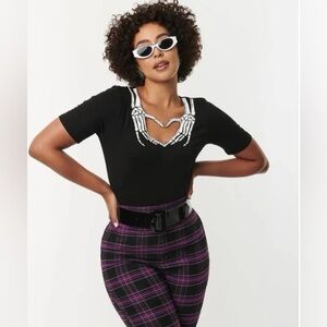Unique vintage Black Skeleton Design Women's Top large